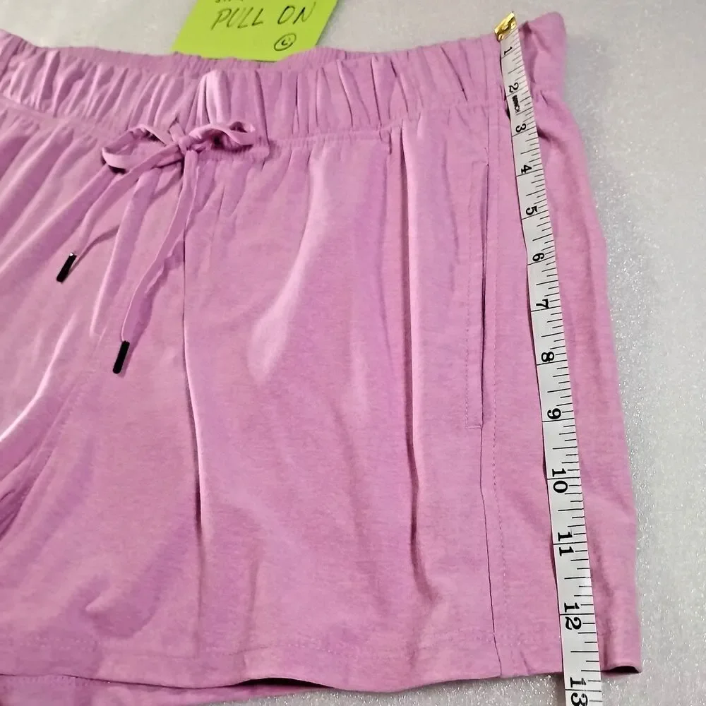 New Gym Shorts with Pockets Women L High Waist Pink Whimsy Soft 💕 Stretchy Boho